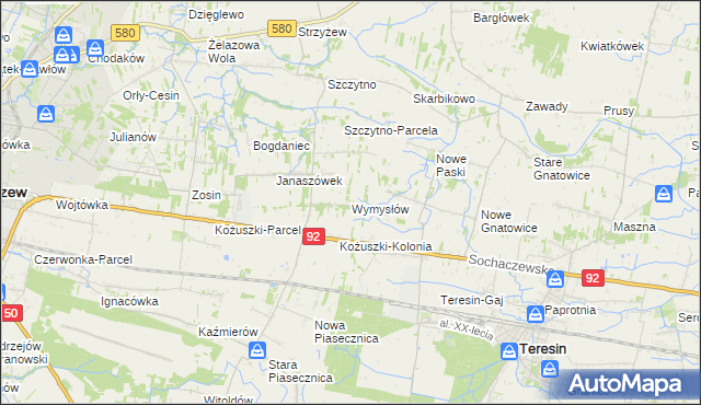 mapa Wymysłów gmina Sochaczew, Wymysłów gmina Sochaczew na mapie Targeo