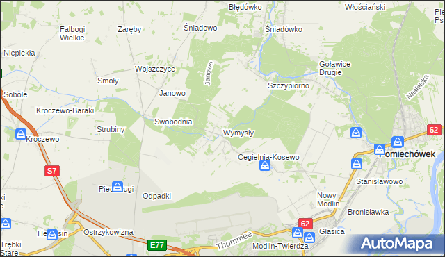 mapa Wymysły gmina Pomiechówek, Wymysły gmina Pomiechówek na mapie Targeo