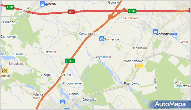 mapa Wypalanki gmina Komorniki, Wypalanki gmina Komorniki na mapie Targeo