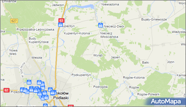 mapa Wyrąb gmina Sokołów Podlaski, Wyrąb gmina Sokołów Podlaski na mapie Targeo
