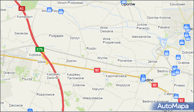 mapa Wyrów gmina Bedlno, Wyrów gmina Bedlno na mapie Targeo