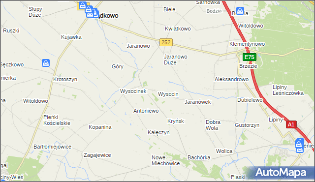 mapa Wysocin gmina Bądkowo, Wysocin gmina Bądkowo na mapie Targeo