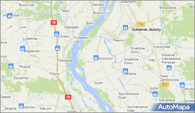 mapa Wysoczyn gmina Sobienie-Jeziory, Wysoczyn gmina Sobienie-Jeziory na mapie Targeo