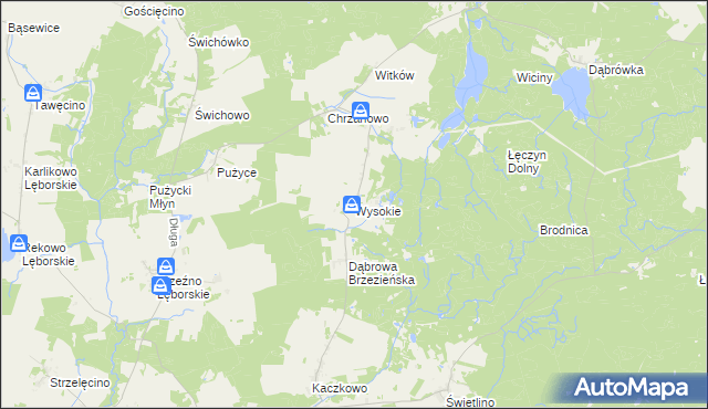 mapa Wysokie gmina Łęczyce, Wysokie gmina Łęczyce na mapie Targeo