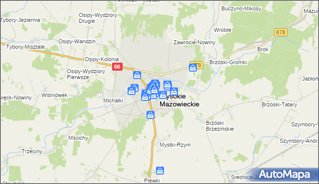mapa Wysokie Mazowieckie, Wysokie Mazowieckie na mapie Targeo