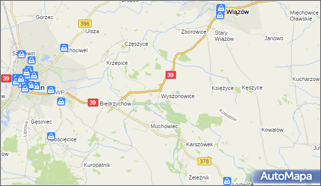 mapa Wyszonowice, Wyszonowice na mapie Targeo