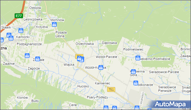 mapa Wzdół-Parcele, Wzdół-Parcele na mapie Targeo