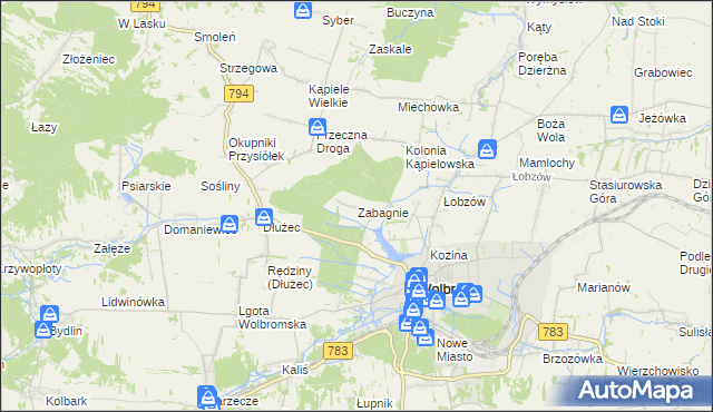 mapa Zabagnie gmina Wolbrom, Zabagnie gmina Wolbrom na mapie Targeo