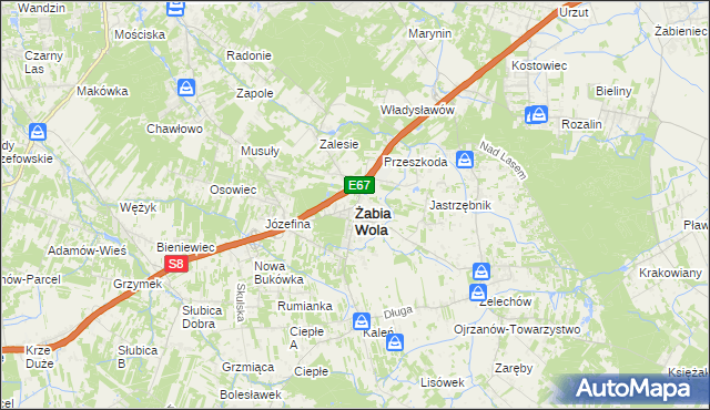 mapa Żabia Wola powiat grodziski, Żabia Wola powiat grodziski na mapie Targeo