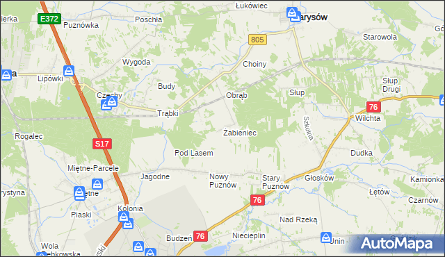 mapa Żabieniec gmina Parysów, Żabieniec gmina Parysów na mapie Targeo