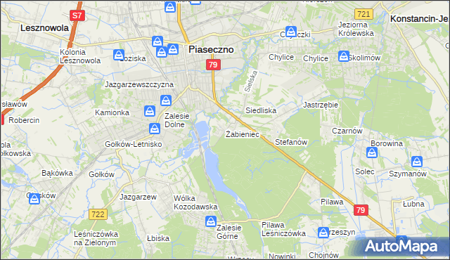 mapa Żabieniec gmina Piaseczno, Żabieniec gmina Piaseczno na mapie Targeo