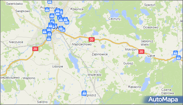 mapa Ząbinowice, Ząbinowice na mapie Targeo