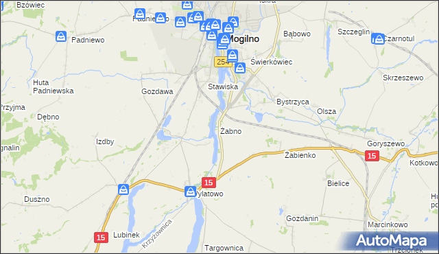 mapa Żabno gmina Mogilno, Żabno gmina Mogilno na mapie Targeo