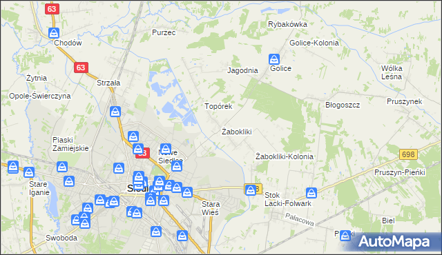 mapa Żabokliki gmina Siedlce, Żabokliki gmina Siedlce na mapie Targeo