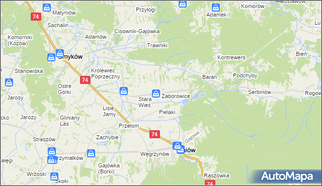 mapa Zaborowice gmina Mniów, Zaborowice gmina Mniów na mapie Targeo