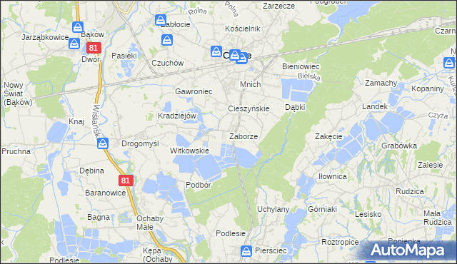 mapa Zaborze gmina Chybie, Zaborze gmina Chybie na mapie Targeo