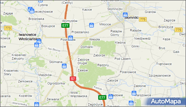 mapa Zaborze gmina Słomniki, Zaborze gmina Słomniki na mapie Targeo