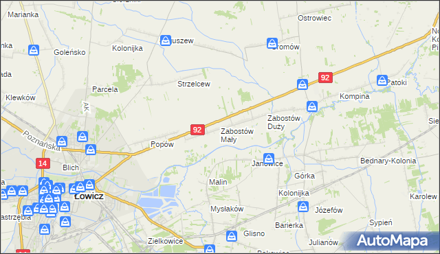 mapa Zabostów Mały, Zabostów Mały na mapie Targeo