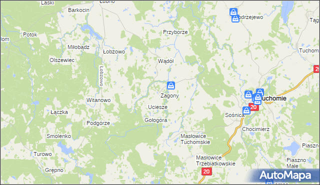 mapa Zagony gmina Tuchomie, Zagony gmina Tuchomie na mapie Targeo