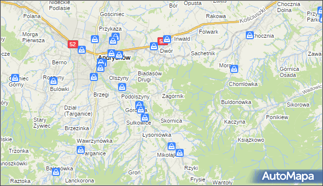 mapa Zagórnik gmina Andrychów, Zagórnik gmina Andrychów na mapie Targeo