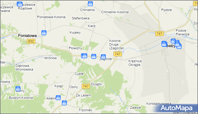 mapa Zagórze gmina Bełżyce, Zagórze gmina Bełżyce na mapie Targeo