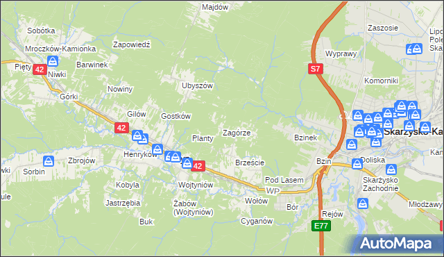 mapa Zagórze gmina Bliżyn, Zagórze gmina Bliżyn na mapie Targeo
