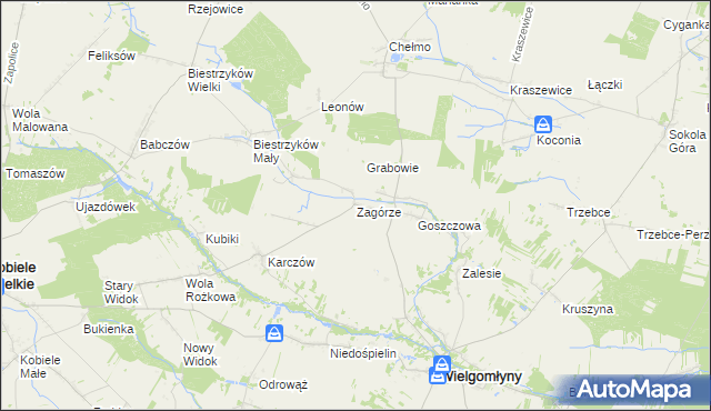 mapa Zagórze gmina Wielgomłyny, Zagórze gmina Wielgomłyny na mapie Targeo