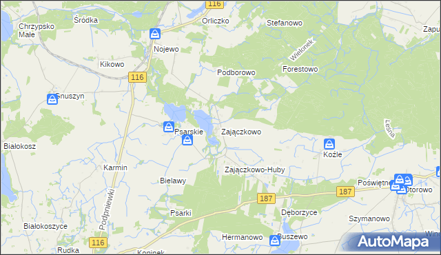 mapa Zajączkowo gmina Pniewy, Zajączkowo gmina Pniewy na mapie Targeo
