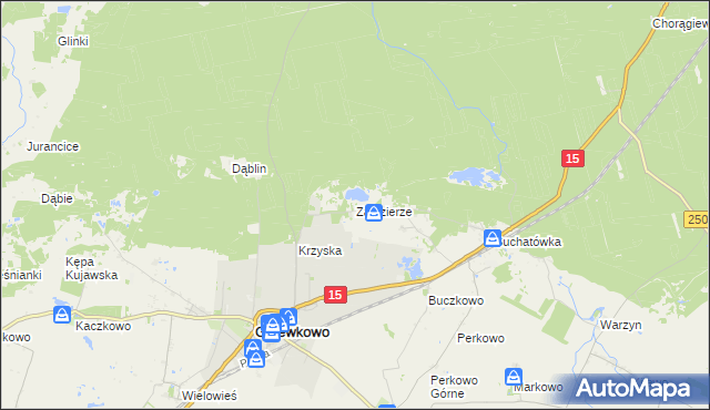 mapa Zajezierze gmina Gniewkowo, Zajezierze gmina Gniewkowo na mapie Targeo