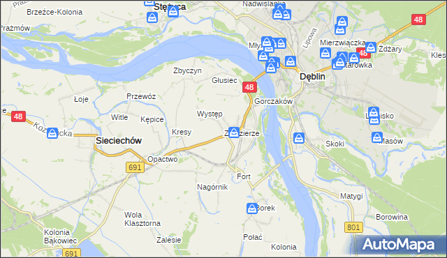 mapa Zajezierze gmina Sieciechów, Zajezierze gmina Sieciechów na mapie Targeo