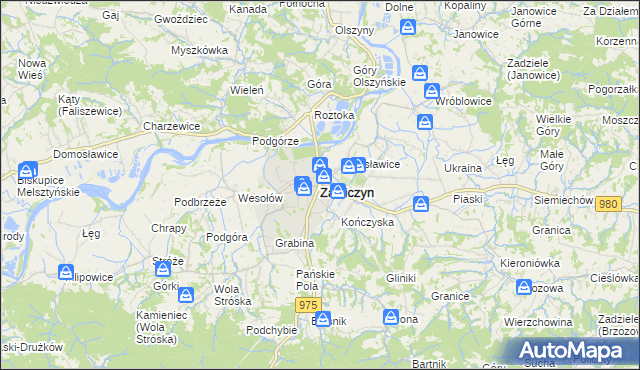 mapa Zakliczyn powiat tarnowski, Zakliczyn powiat tarnowski na mapie Targeo