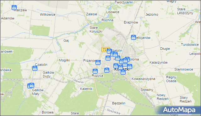 mapa Żakowice gmina Koluszki, Żakowice gmina Koluszki na mapie Targeo