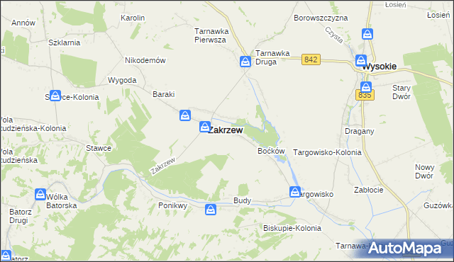 mapa Zakrzew-Kolonia gmina Zakrzew, Zakrzew-Kolonia gmina Zakrzew na mapie Targeo