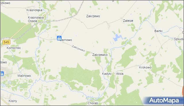 mapa Zakrzewko gmina Kozłowo, Zakrzewko gmina Kozłowo na mapie Targeo