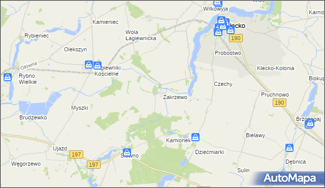 mapa Zakrzewo gmina Kłecko, Zakrzewo gmina Kłecko na mapie Targeo