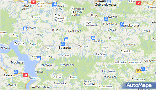 mapa Zakrzów gmina Stryszów, Zakrzów gmina Stryszów na mapie Targeo