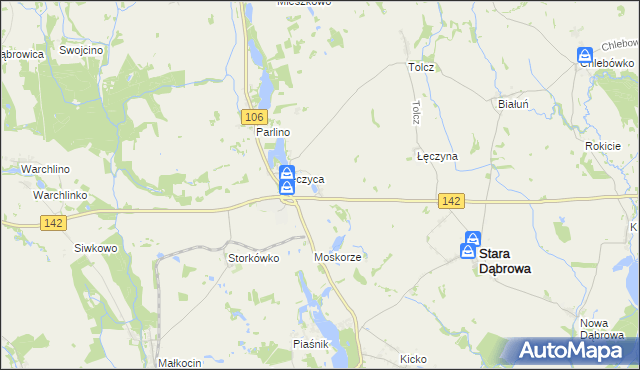 mapa Załęcze gmina Stara Dąbrowa, Załęcze gmina Stara Dąbrowa na mapie Targeo