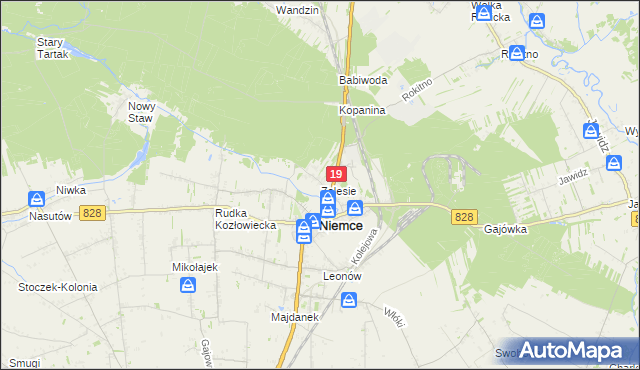 mapa Zalesie gmina Niemce, Zalesie gmina Niemce na mapie Targeo