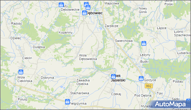 mapa Załęże gmina Osiek Jasielski, Załęże gmina Osiek Jasielski na mapie Targeo