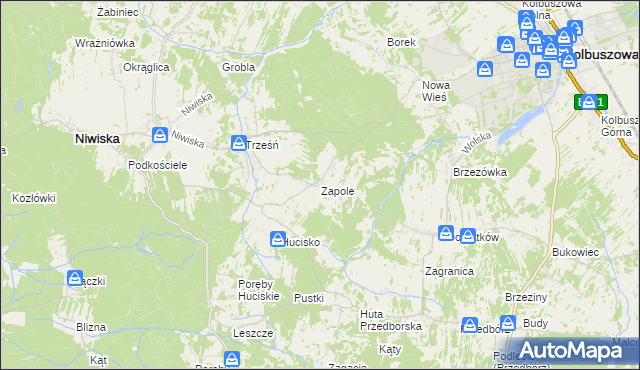 mapa Zapole gmina Niwiska, Zapole gmina Niwiska na mapie Targeo