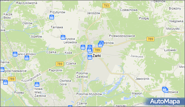 mapa Żarki powiat myszkowski, Żarki powiat myszkowski na mapie Targeo