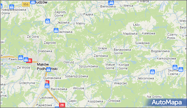 mapa Żarnówka gmina Maków Podhalański, Żarnówka gmina Maków Podhalański na mapie Targeo