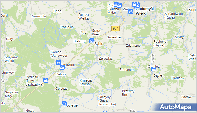 mapa Żarówka gmina Radomyśl Wielki, Żarówka gmina Radomyśl Wielki na mapie Targeo