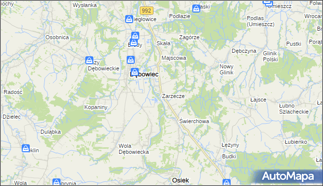 mapa Zarzecze gmina Dębowiec, Zarzecze gmina Dębowiec na mapie Targeo