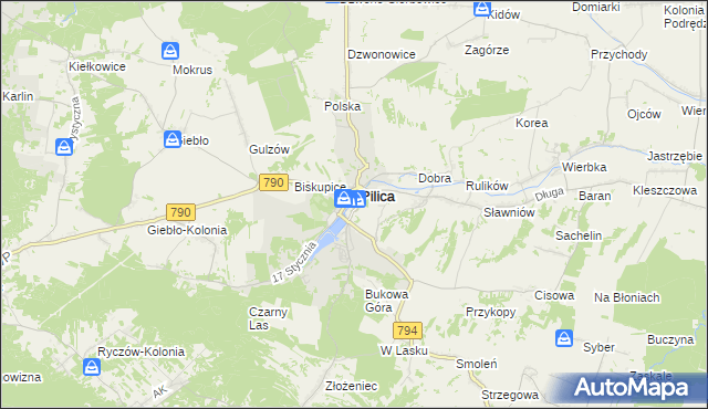 mapa Zarzecze gmina Pilica, Zarzecze gmina Pilica na mapie Targeo