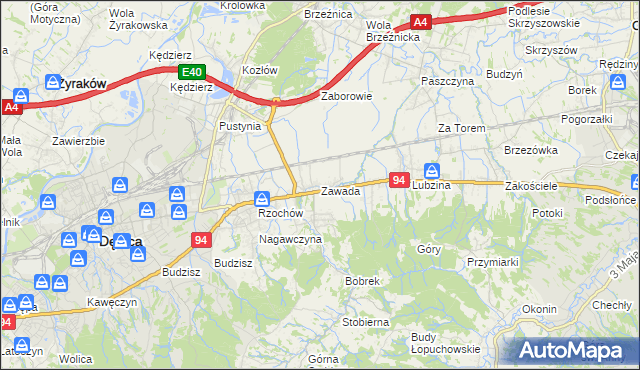 mapa Zawada gmina Dębica, Zawada gmina Dębica na mapie Targeo