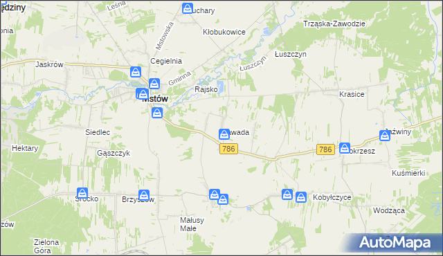 mapa Zawada gmina Mstów, Zawada gmina Mstów na mapie Targeo