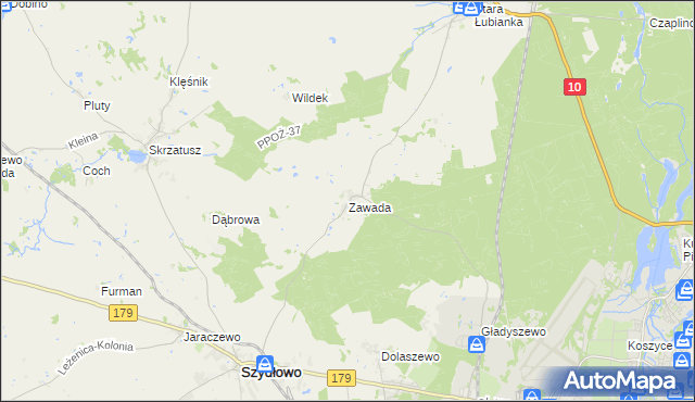 mapa Zawada gmina Szydłowo, Zawada gmina Szydłowo na mapie Targeo