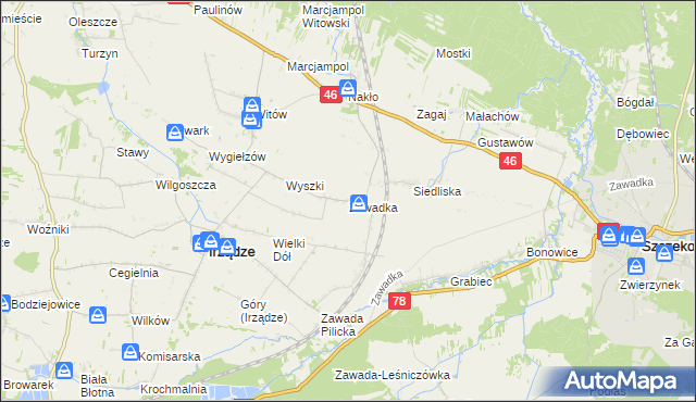 mapa Zawadka gmina Irządze, Zawadka gmina Irządze na mapie Targeo