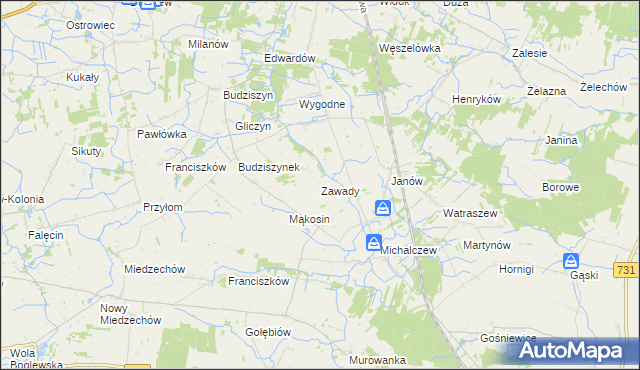 mapa Zawady gmina Chynów, Zawady gmina Chynów na mapie Targeo